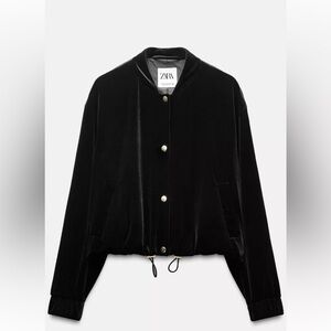 NWT ZARA BLACK VELVET BOMBER WITH GOLD BUTTONS - SIZE S